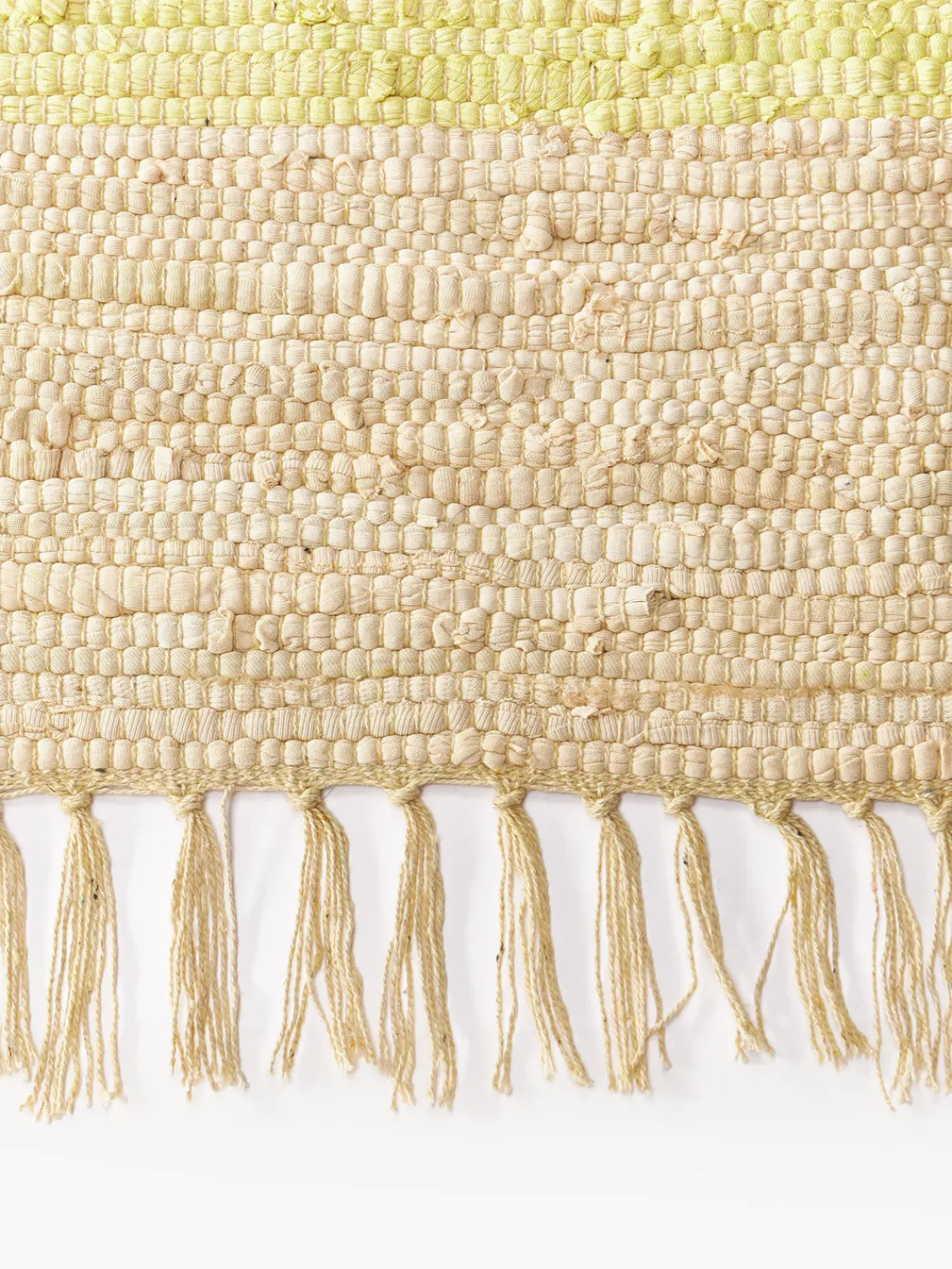 Best Bongusta Tapis en coton tissé à la main avec franges Chindi Jaune pâle, beige clair