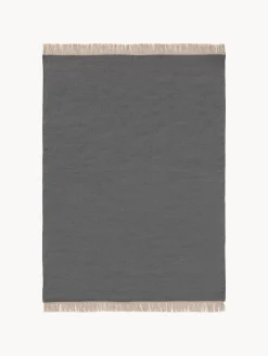 New Benuta Tapis en laine tissé à la main avec franges Liv Gris foncé