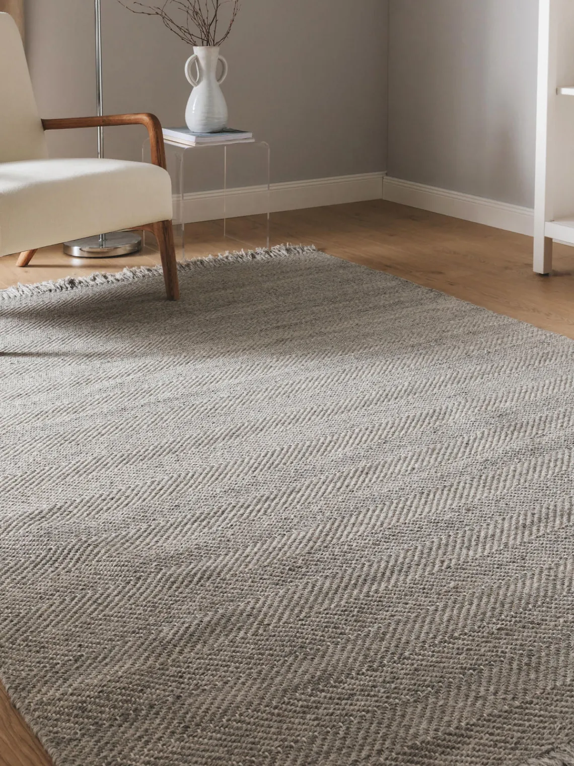 Online Benuta Tapis en laine tissé à la main avec franges Lars Grège