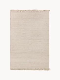 New Benuta Tapis en laine tissé à la main avec franges Lars Beige clair