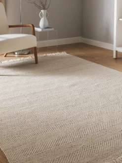 New Benuta Tapis en laine tissé à la main avec franges Lars Beige clair