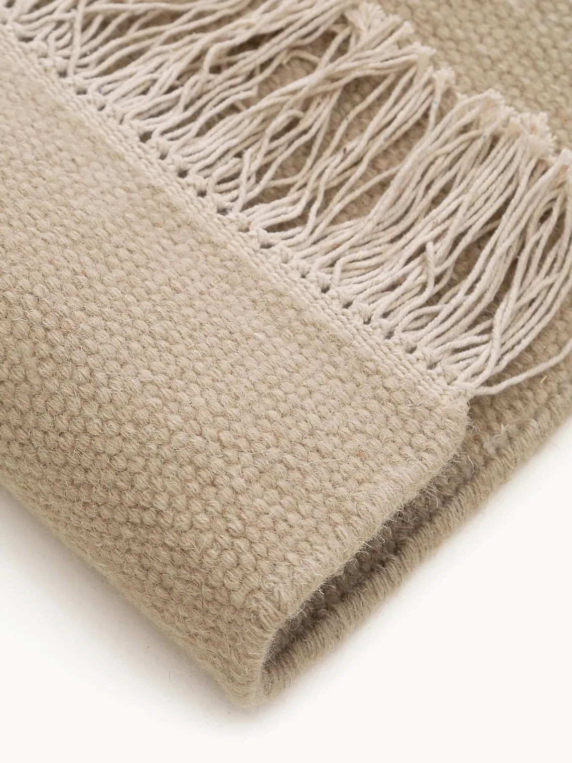 Online Benuta Tapis en laine tissé à la main avec franges Liv Beige