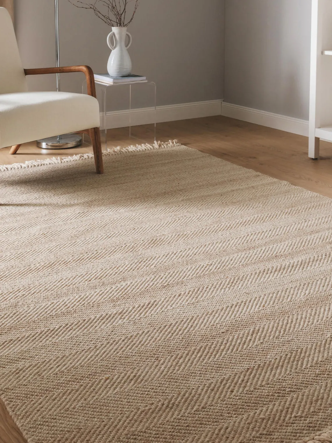 Clearance Benuta Tapis en laine tissé à la main avec franges Lars Beige