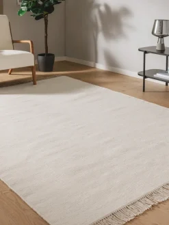 Sale Benuta Tapis en laine tissé à la main avec franges Liv Beige clair