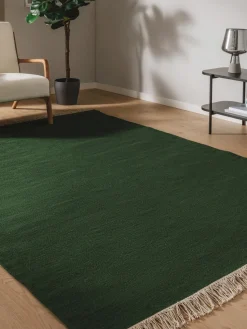 Clearance Benuta Tapis en laine tissé à la main avec franges Liv Vert foncé