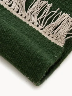 Clearance Benuta Tapis en laine tissé à la main avec franges Liv Vert foncé