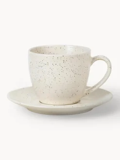 New Broste Copenhagen Tasse à expresso artisanale avec sous-tasse Nordic Vanilla Blanc crème, moucheté