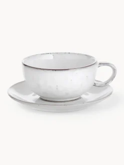 Discount Broste Copenhagen Tasse artisanale avec sous-tasse Nordic Sand Gris clair, chiné