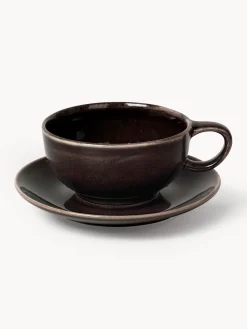 Clearance Broste Copenhagen Tasse avec sous-tasse artisanale Nordic Coal Noir, chiné
