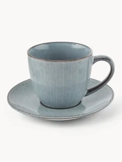 Clearance Broste Copenhagen Tasse avec sous-tasse artisanales Nordic Sea Gris-bleu, chiné