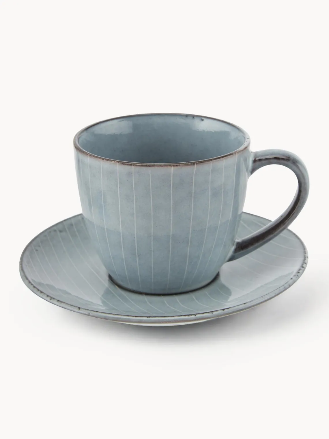Clearance Broste Copenhagen Tasse avec sous-tasse artisanales Nordic Sea Gris-bleu, chiné