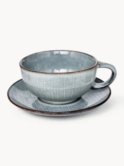 Best Broste Copenhagen Tasse avec sous-tasse artisanale Nordic Sea Gris-bleu, chiné
