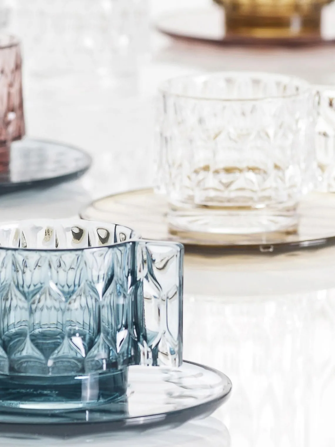 Outlet Kartell Tasses à café avec sous-tasses Jellies, 4 pièces Bleu ciel