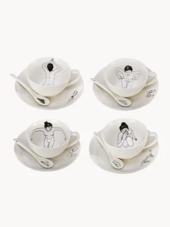 Fashion Pols Potten Tasses à café peintes à la main avec sous-tasses et cuillères Undressed, 12 élém.