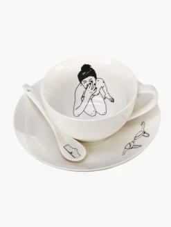 Fashion Pols Potten Tasses à café peintes à la main avec sous-tasses et cuillères Undressed, 12 élém.