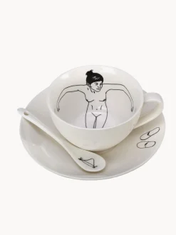 Fashion Pols Potten Tasses à café peintes à la main avec sous-tasses et cuillères Undressed, 12 élém.