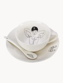 Fashion Pols Potten Tasses à café peintes à la main avec sous-tasses et cuillères Undressed, 12 élém.