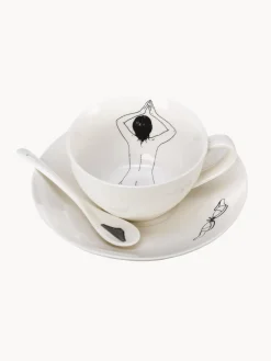 Fashion Pols Potten Tasses à café peintes à la main avec sous-tasses et cuillères Undressed, 12 élém.