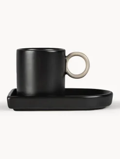 Outlet Byon Tasses à expresso avec sous-tasse en porcelaine Niki, 2 pièces Noir, beige clair