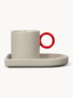 Outlet Byon Tasses à expresso avec sous-tasses en porcelaine Niki, 2 pièces Grège, rouge