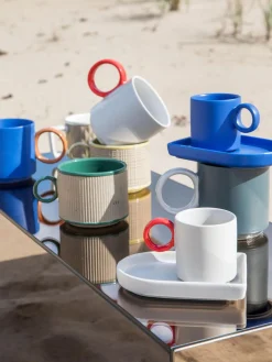 Outlet Byon Tasses à expresso avec sous-tasses en porcelaine Niki, 2 pièces Grège, rouge