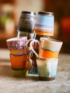 Fashion HKLIVING Tasses à expresso en céramique émaillée peinte à la main 70's, 4 élém.