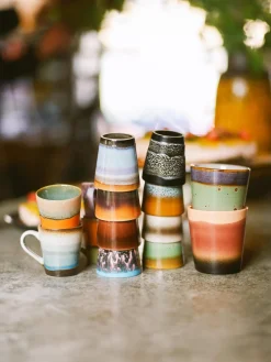 Fashion HKLIVING Tasses à expresso en céramique émaillée peinte à la main 70's, 4 élém.
