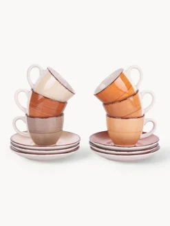 New Villa D'Este Home Tivoli Tasses à expresso peintes à la main avec sous-tasses Baita, 6 élém. Tons beiges et bruns