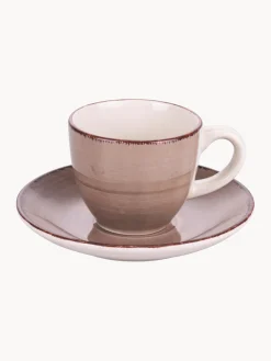 New Villa D'Este Home Tivoli Tasses à expresso peintes à la main avec sous-tasses Baita, 6 élém. Tons beiges et bruns