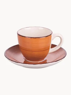 New Villa D'Este Home Tivoli Tasses à expresso peintes à la main avec sous-tasses Baita, 6 élém. Tons beiges et bruns