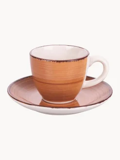 New Villa D'Este Home Tivoli Tasses à expresso peintes à la main avec sous-tasses Baita, 6 élém. Tons beiges et bruns
