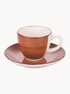New Villa D'Este Home Tivoli Tasses à expresso peintes à la main avec sous-tasses Baita, 6 élém. Tons beiges et bruns