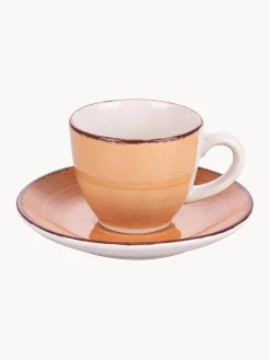 New Villa D'Este Home Tivoli Tasses à expresso peintes à la main avec sous-tasses Baita, 6 élém. Tons beiges et bruns