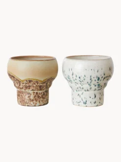 Discount HKLIVING Tasses artisanales en grès 70's, 2 élém. Tons beiges, blanc, bleu ciel