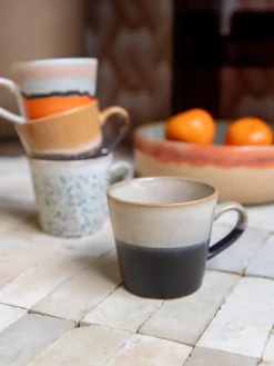 Fashion HKLIVING Tasses artisanales 70's, 4 pièces Tons beiges et noirs