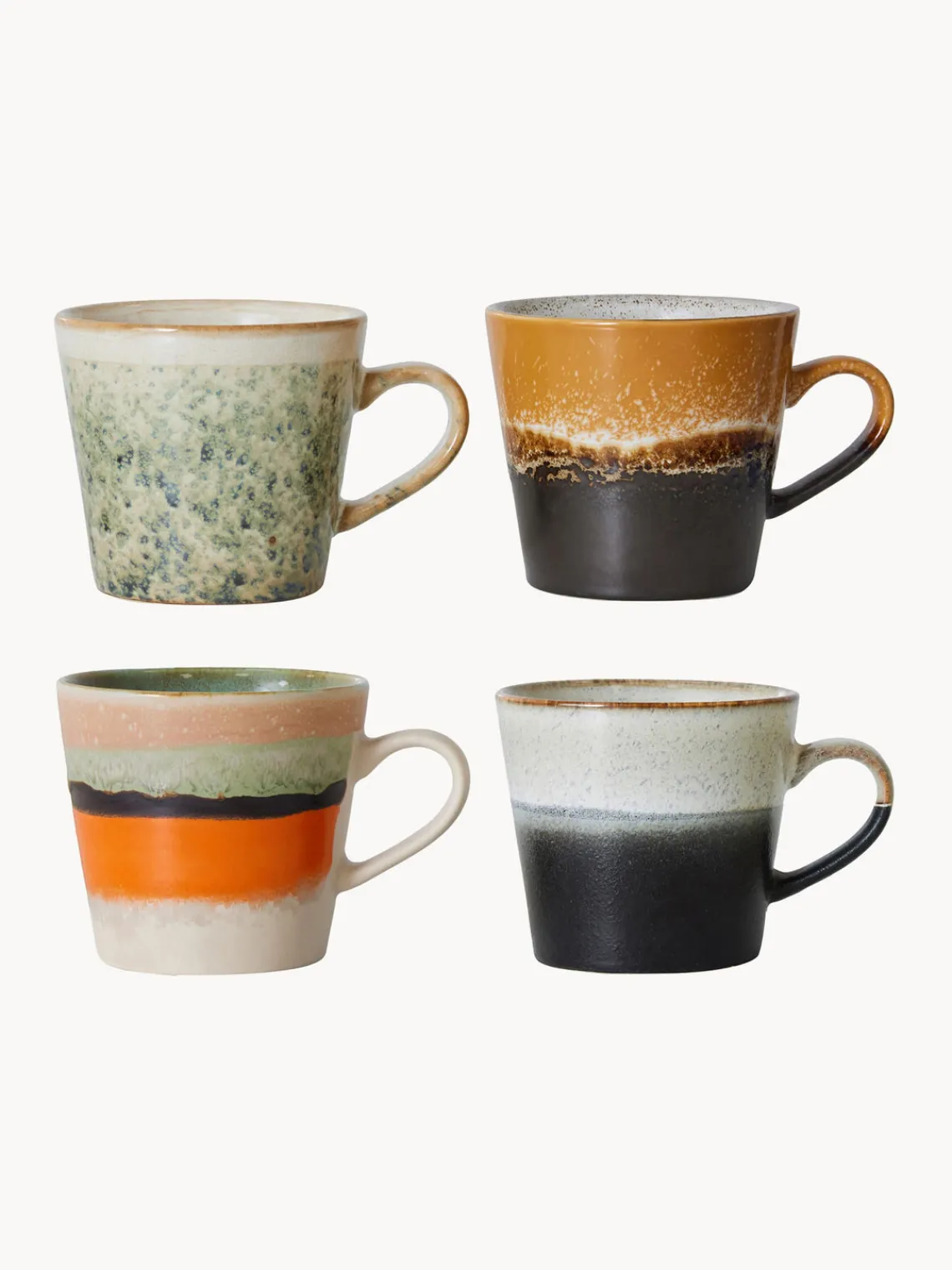 Discount HKLIVING Tasses en céramique émaillée peinte à la main 70's, 4 élém. Multicolore