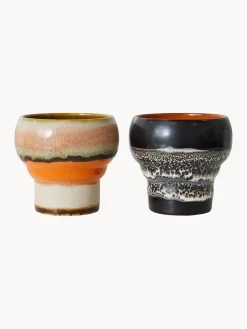 Best HKLIVING Tasses faites à la main en grès 70's, 2 élém. Blanc, noir, brun clair orange