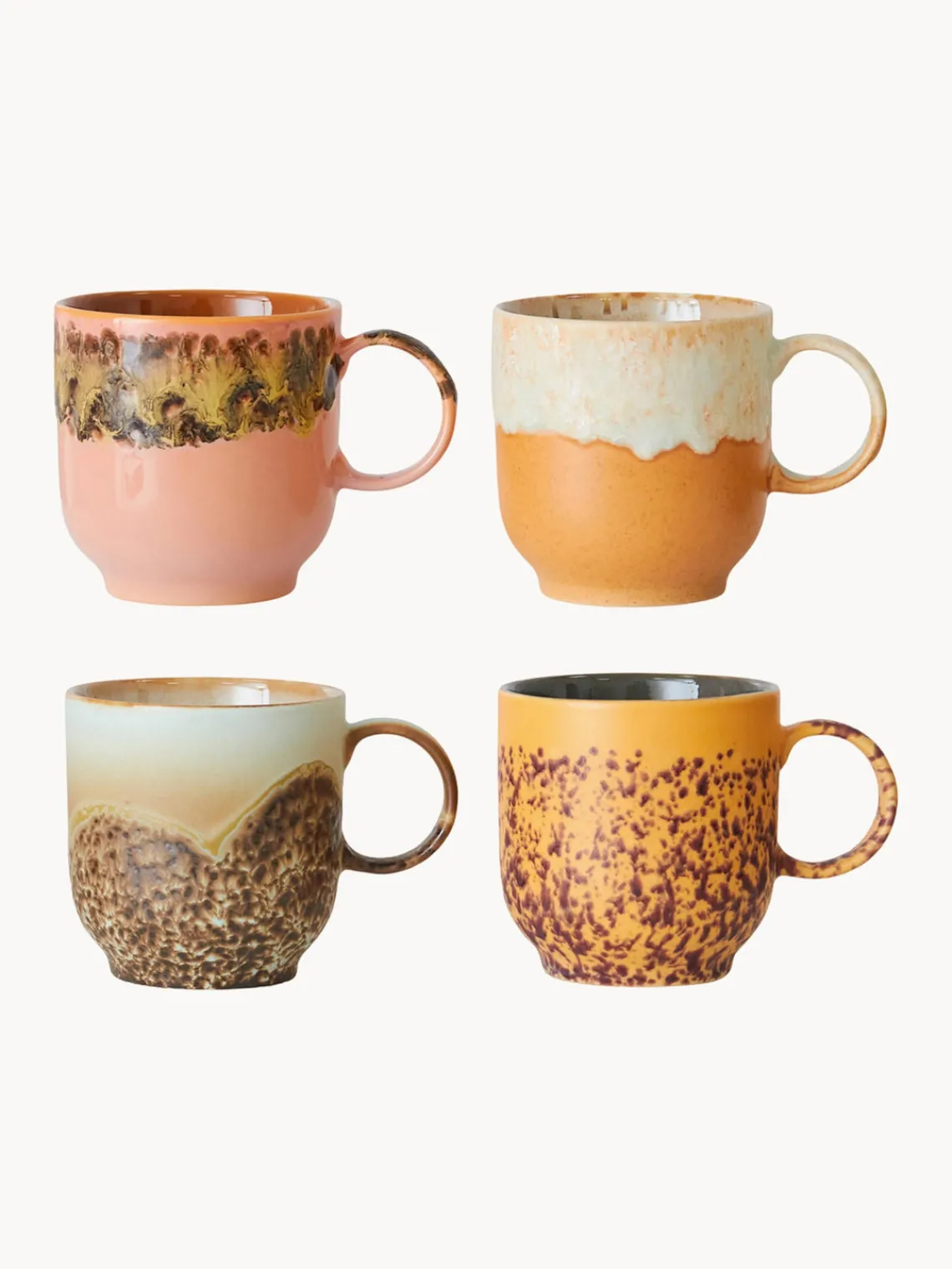 Outlet HKLIVING Tasses faites main 70's, 4 élém. Design 2