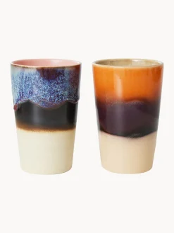 Sale HKLIVING Tasses XL en céramique émaillée peinte à la main 70's, 2 élém. Anthracite, blanc cassé, bleu, orange