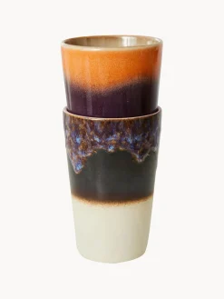 Sale HKLIVING Tasses XL en céramique émaillée peinte à la main 70's, 2 élém. Anthracite, blanc cassé, bleu, orange