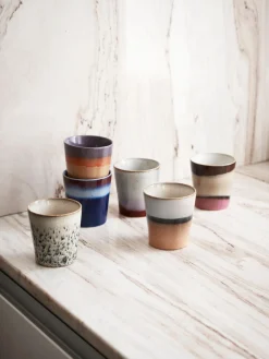 New HKLIVING Tasses XS artisanales 70's, 4 pièces Tons verts, tons beiges