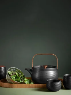New ASA Selection Théière en porcelaine Demir, tailles variées Noir chiné, bois foncé