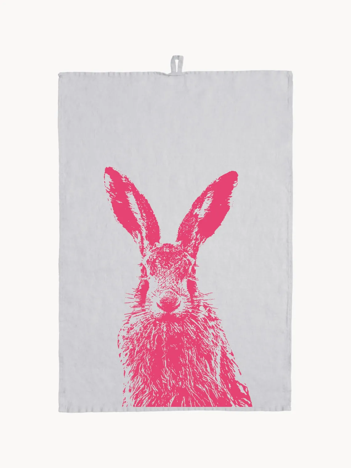 New Frohstoff Torchon en lin sérigraphié à la main Hare Gris clair, rose vif