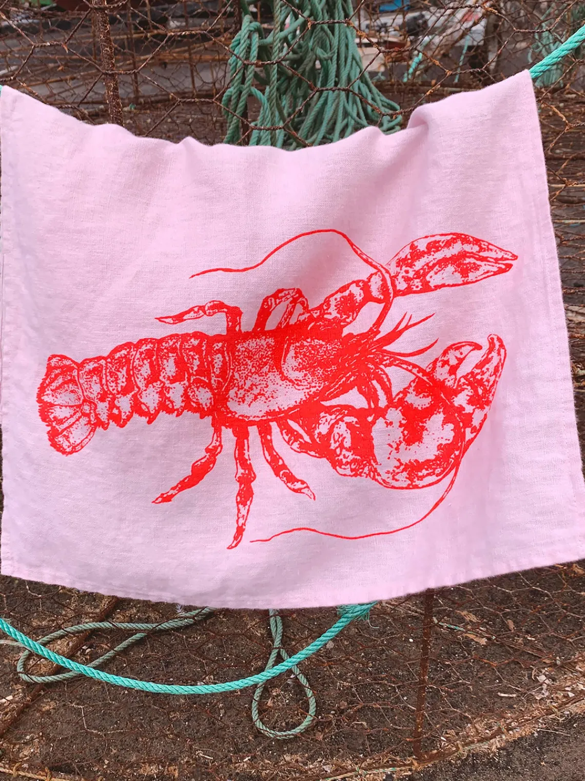 Sale Frohstoff Torchon en lin sérigraphié à la main Lobster