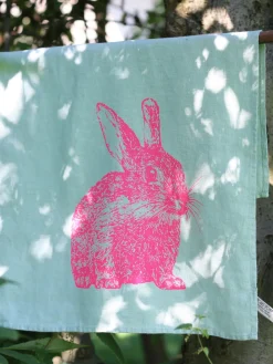 Discount Frohstoff Torchon en lin sérigraphié à la main Wild Rabbit