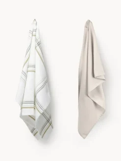 Best The Organic Company Torchons en coton bio Gift, 2 élém. Beige clair, blanc, damier