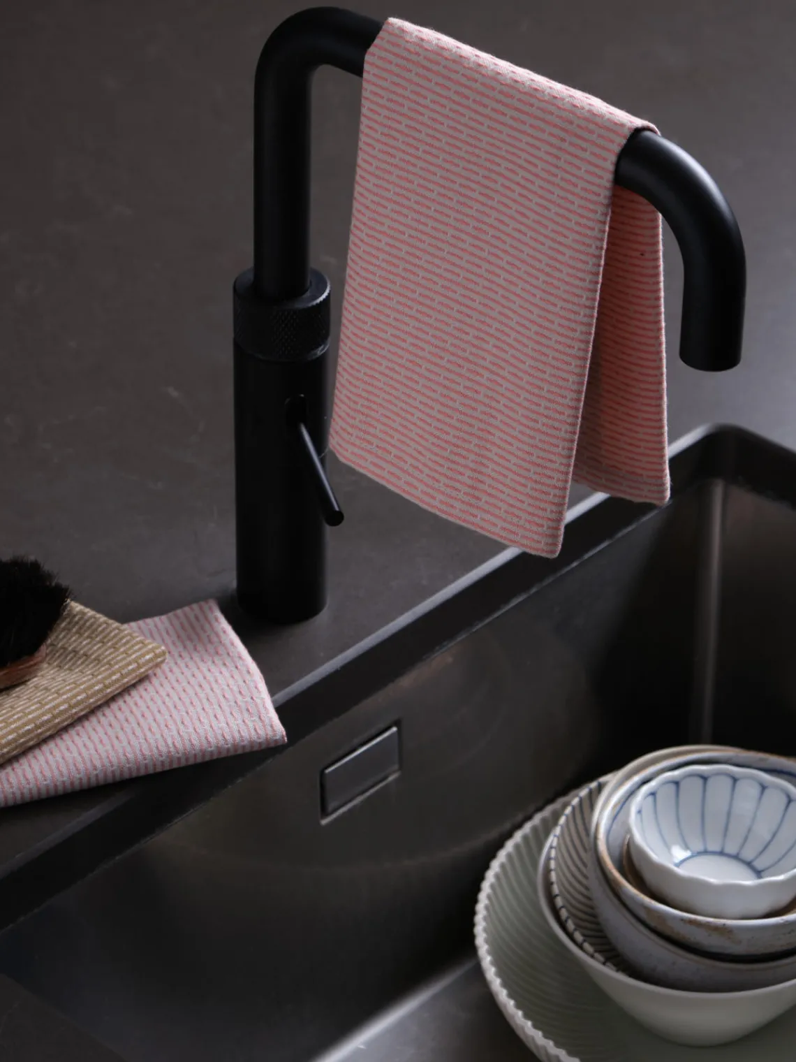 New The Organic Company Torchons en coton bio Joseph, 3 élém. Rose pâle, pêche, beige