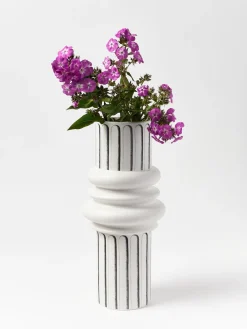 New Driade Vase design en céramique Ordini, haut. 45 cm Blanc cassé, noir