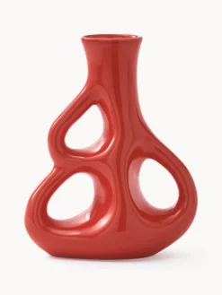 New Pols Potten Vase en céramique fait main Three Ears, haut. 21 cm Rouge corail