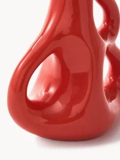New Pols Potten Vase en céramique fait main Three Ears, haut. 21 cm Rouge corail